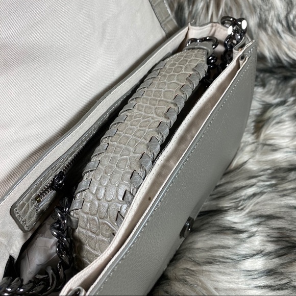 Sam Edelman Embossed Hanna Leather Shoulder Purse Bag Woven Crocodile Textured - Picture 8 of 9